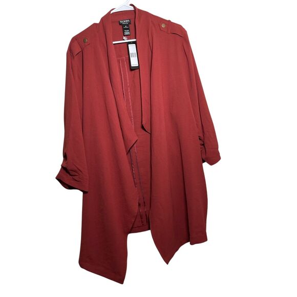 Soho Sweater Women's 2X Red Open Cardigan Solid Career Ruffle 3/4 Sleeve NWT - Picture 1 of 10